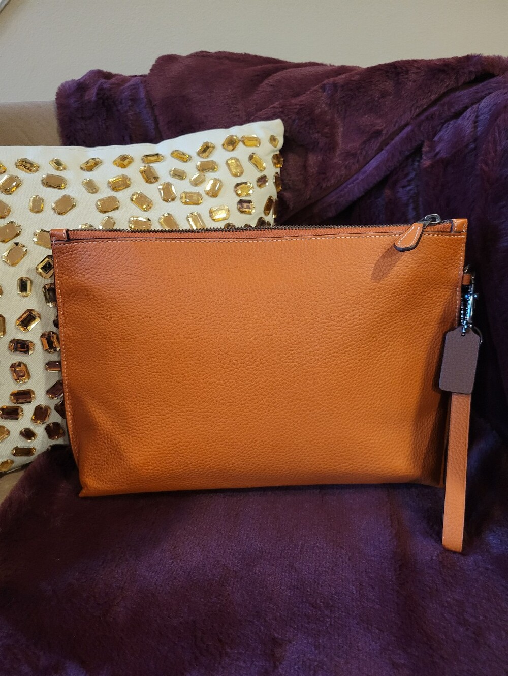 COACH Orange Leather Zip Pouch and Wristlet Clutch - Picture 3 of 10